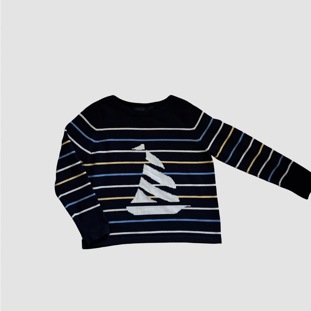 Vintage Striped Sailboat Sweater,100% cotton navy knit sweater, preppy, sailing
